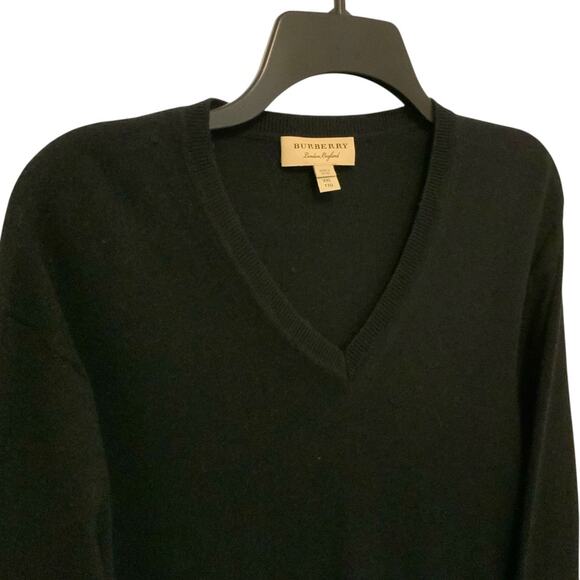 Burberry Elbow Patch Sweater Cotton Cashmere Vneck Black Men XXL - Picture 3 of 9